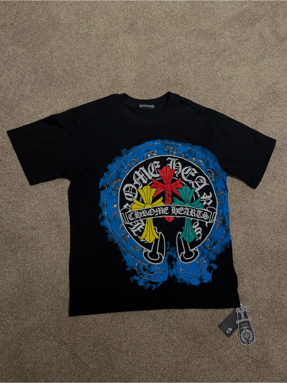 Chrome Hearts Black Tee with Rhinestones